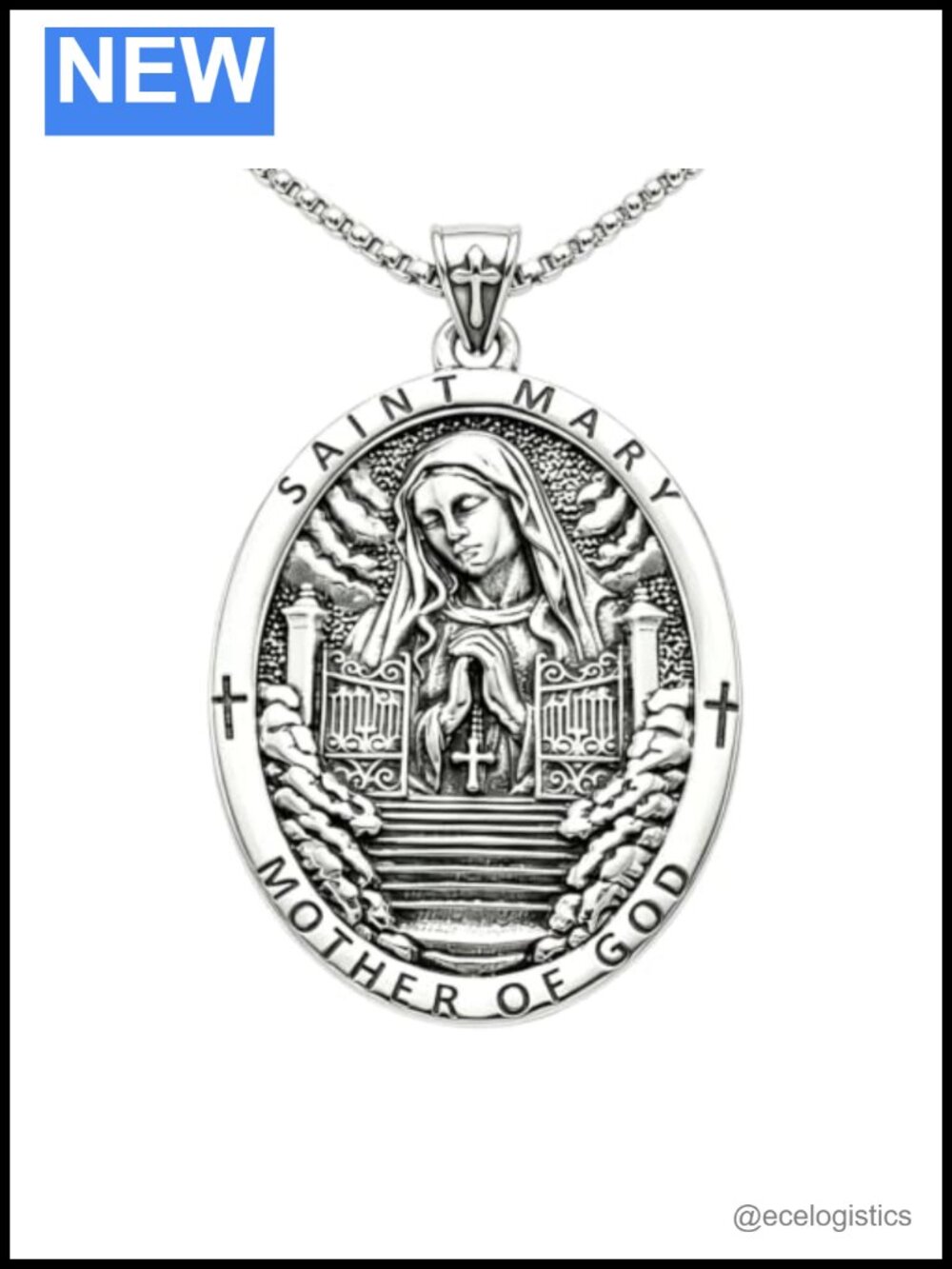 925 Sterling Silver Virgin Mary Pendant Necklace Box Chain